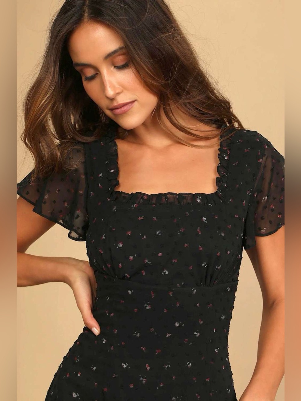 Lulu's So Kiss Me Black Floral Print Swiss Dot Maxi Dress - Picture 2 of 5